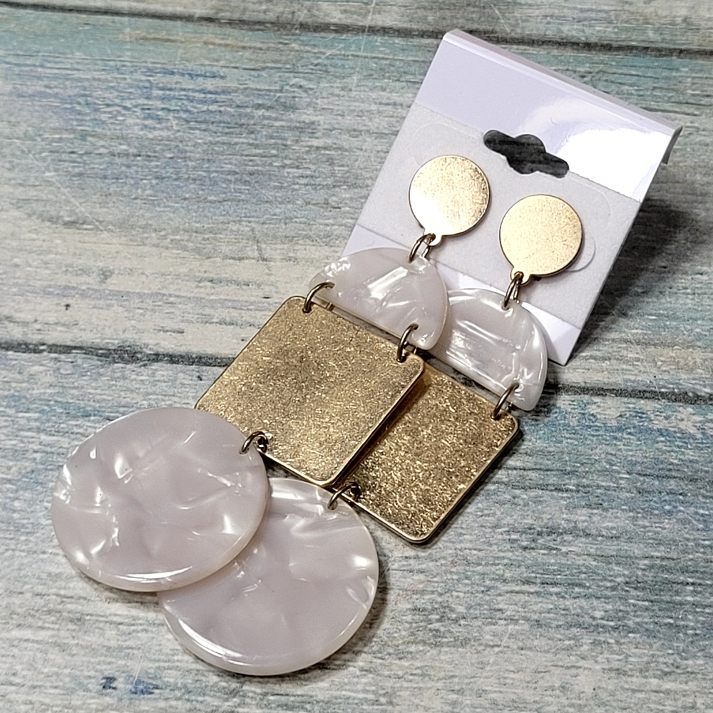 Premier Designs Gold and Cream Geometric Dangle Earrings - Picture 8 of 8